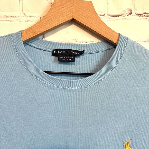 Ralph Lauren  Womens  Large Blue Shirt Fitted Top Embroidered Pony Short Sleeve - Picture 2 of 7